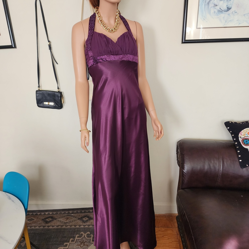 Eureka Satin Halter Nightgown in Deep Purple